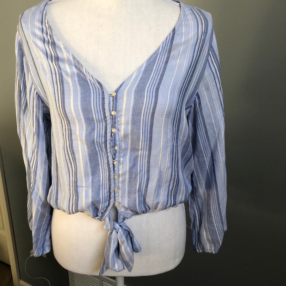 Blue Striped Crop Top
